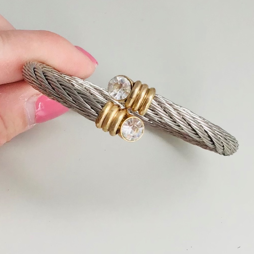 VINTAGE silver and gold tone twisted bracelet with sparkling stones - Picture 5 of 7